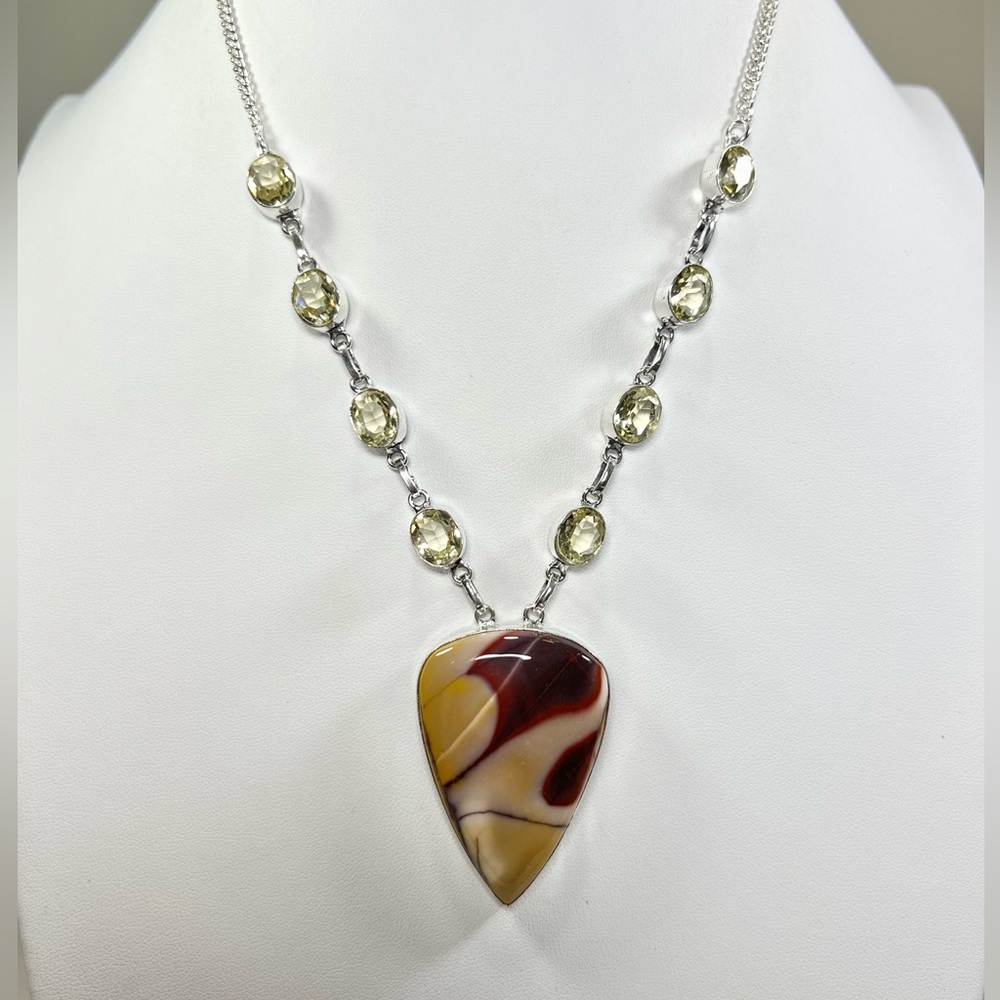 925 Overlay Beautiful Mookaite Jasper Large Stone 925 Gemstone Necklace